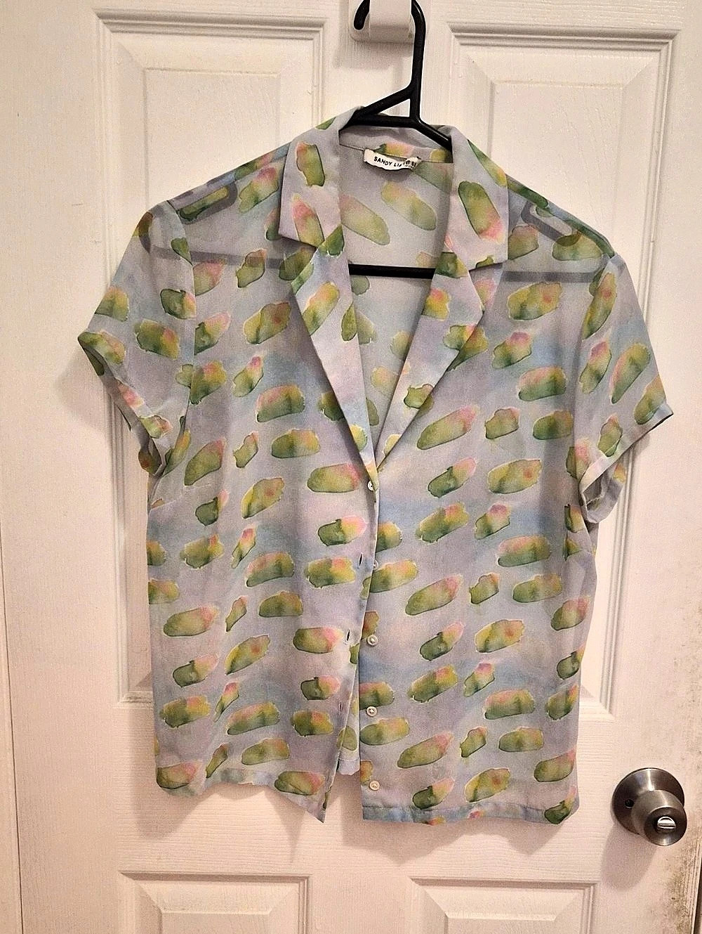 Sandy Liang Imo Top Women's Printed Button-Down Shirt Green & Pink